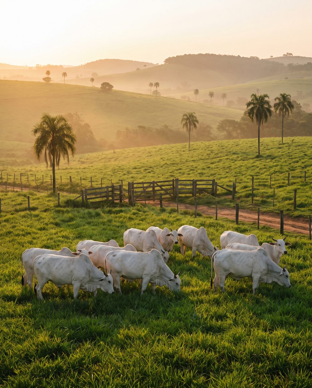 Rebanho Nelore JGouvea no pasto ao entardecer